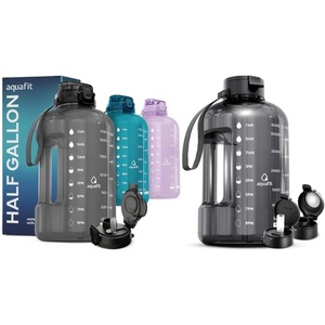 AQUAFIT 2 Pack – 128 oz Water Bottle With Time Marker & Straw – BPA Free Gym Water Bottles for Fitness & Workouts